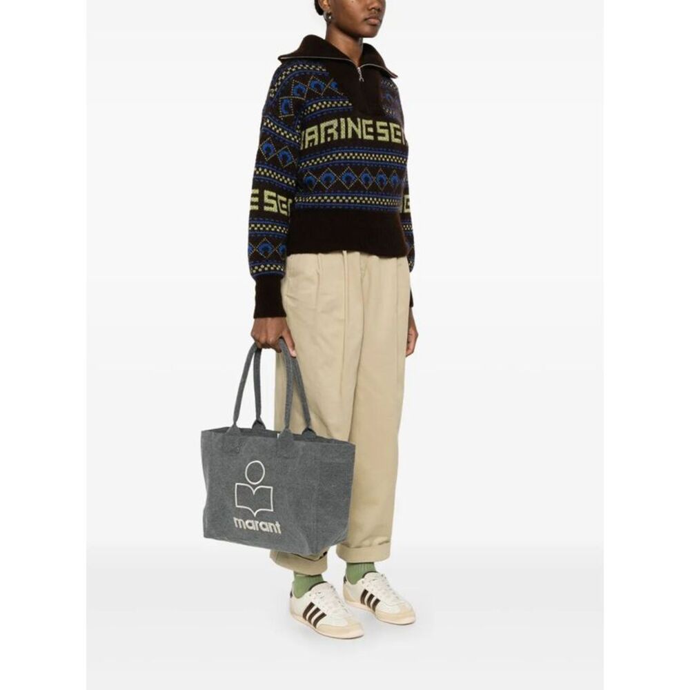Isabel Marant Women Yenky Zipped Washed Cotton Logo Tote Bag - Picture 2 of 5